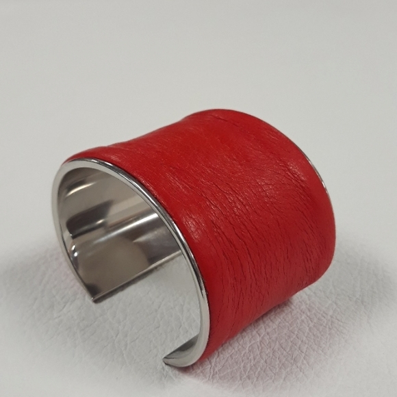 Red Lambskin Leather Cuff Bracelet/ Minimalist/ Handcrafted by J.Monique - Picture 8 of 12